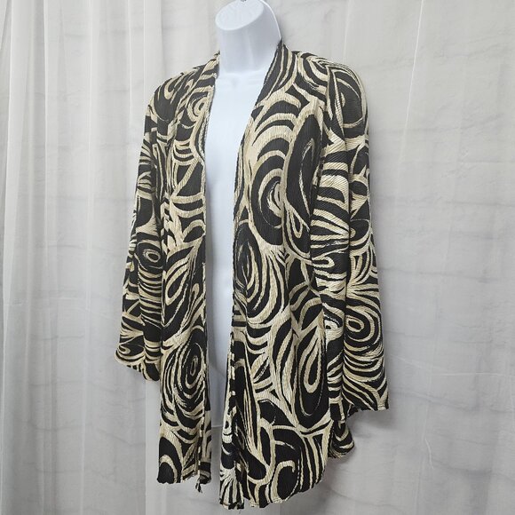 Vintage Chico's Black Tan Kimono Jacket Open Retro Abstract Office Evening 3 (L) - Picture 5 of 10